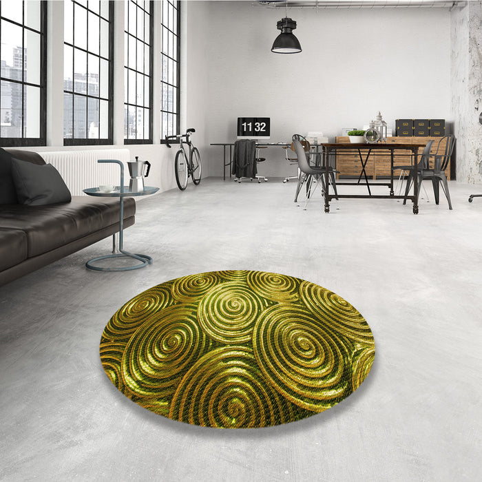 Round Patterned Orange Gold Rug in a Office, pat3333yw
