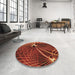 Round Patterned Red Rug in a Office, pat3334brn