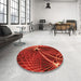 Round Patterned Red Rug in a Office, pat3334org