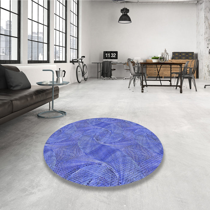 Round Patterned Sky Blue Rug in a Office, pat3335blu