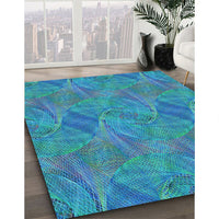 Patterned Dark Turquoise Green Rug, pat3335lblu