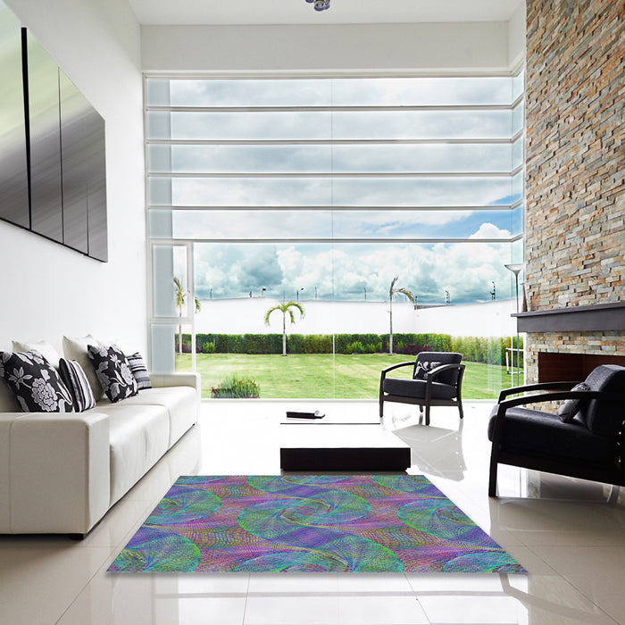 Square Patterned Purple Modern Rug in a Living Room, pat3335