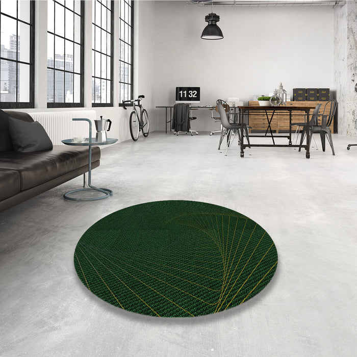 Round Patterned Deep Emerald Green Rug in a Office, pat3336grn