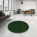 Round Patterned Deep Emerald Green Rug in a Office, pat3336grn