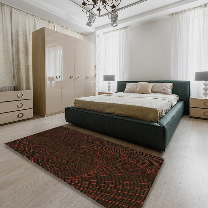 Patterned Red Brown Rug in a Bedroom, pat3336org