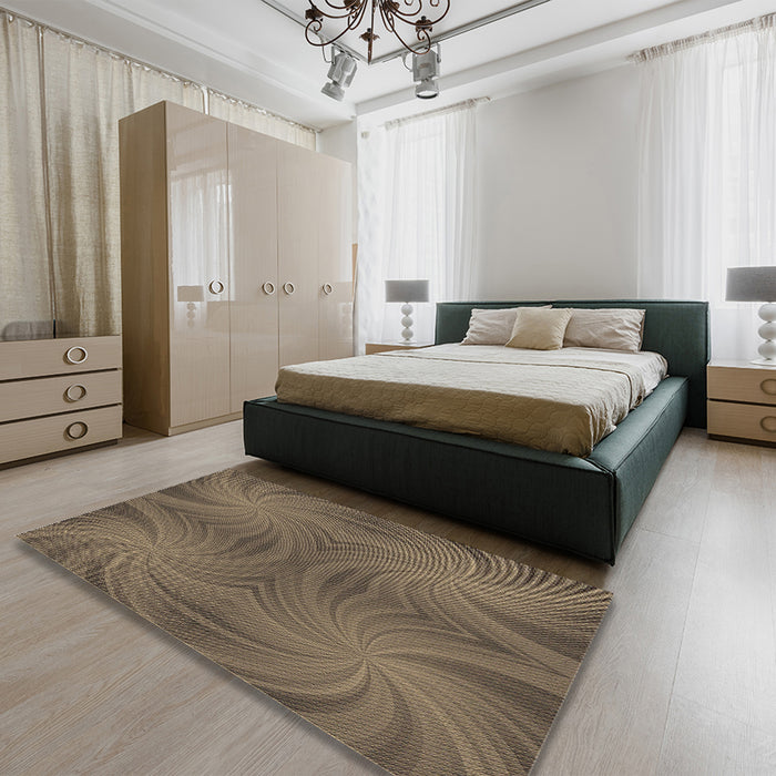 Round Machine Washable Transitional Dark Almond Brown Rug in a Office, wshpat3337brn