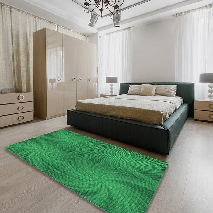 Round Machine Washable Transitional Forest Green Rug in a Office, wshpat3337grn