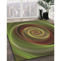 Patterned Dark Yellow Green Rug, pat3339brn