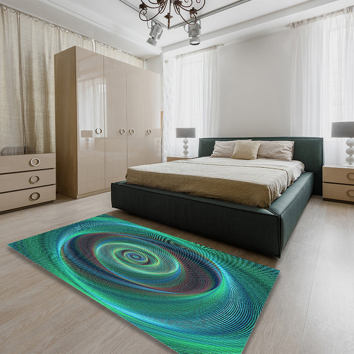Patterned Deep-Sea Blue Rug in a Bedroom, pat3339lblu
