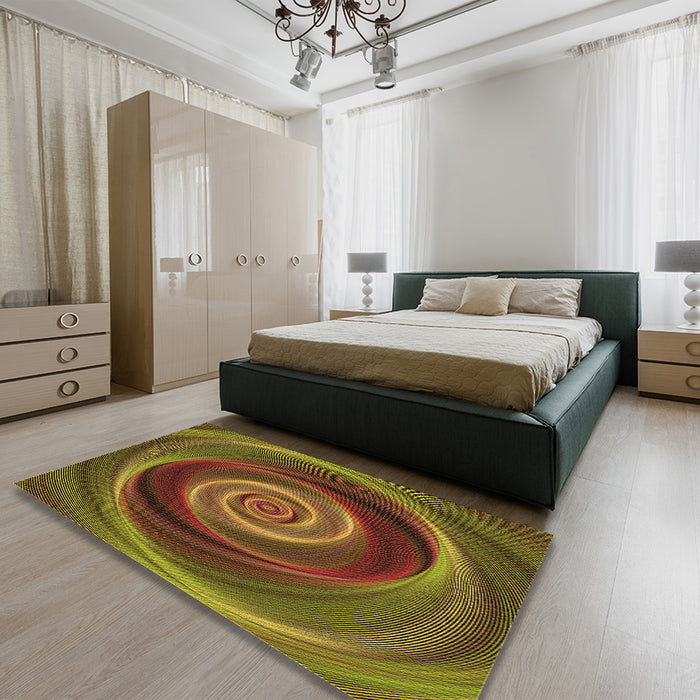 Patterned Dark Golden Brown Rug in a Bedroom, pat3339org