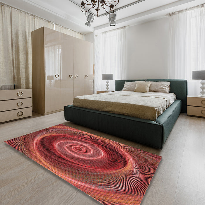 Patterned Cranberry Red Rug in a Bedroom, pat3339rd