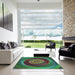 Square Patterned Green Modern Rug in a Living Room, pat3339