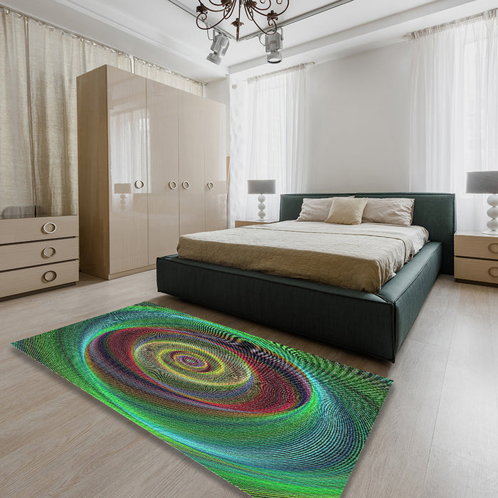 Machine Washable Transitional Green Rug in a Bedroom, wshpat3339