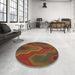 Round Machine Washable Transitional Saffron Red Rug in a Office, wshpat333