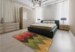Patterned Tomato Red Rug in a Bedroom, pat334brn