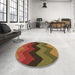 Round Patterned Tomato Red Rug in a Office, pat334brn