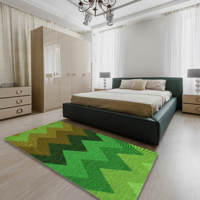 Patterned Army Green Rug in a Bedroom, pat334grn