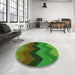 Round Patterned Army Green Rug in a Office, pat334grn