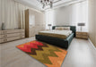 Patterned Tomato Red Rug in a Bedroom, pat334org