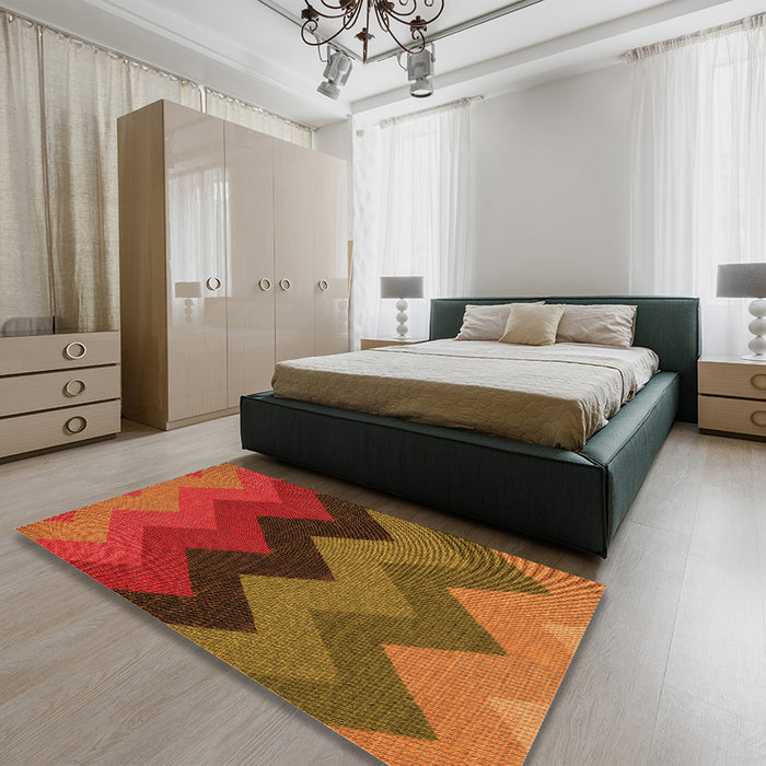 Patterned Tomato Red Rug in a Bedroom, pat334org