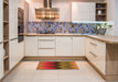 Patterned Tomato Red Rug in a Kitchen, pat334org