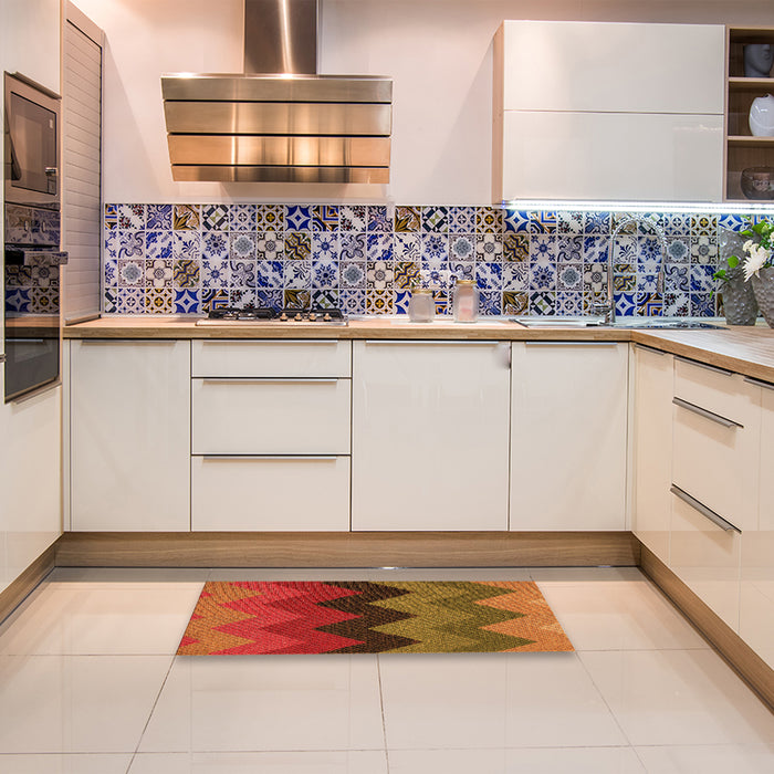 Patterned Tomato Red Rug in a Kitchen, pat334org