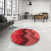 Round Patterned Red Rug in a Office, pat334rd
