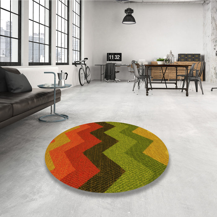 Round Patterned Tomato Red Rug in a Office, pat334yw