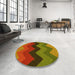 Round Patterned Tomato Red Rug in a Office, pat334yw
