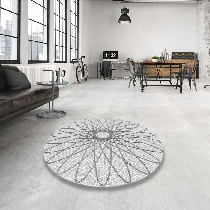 Round Patterned Platinum Gray Rug in a Office, pat3340gry