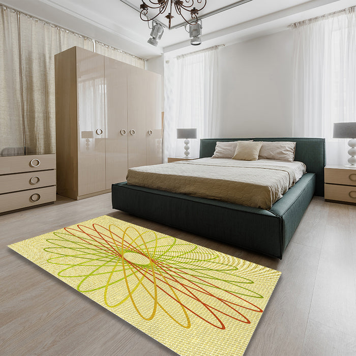 Patterned Yellow Rug in a Bedroom, pat3340yw