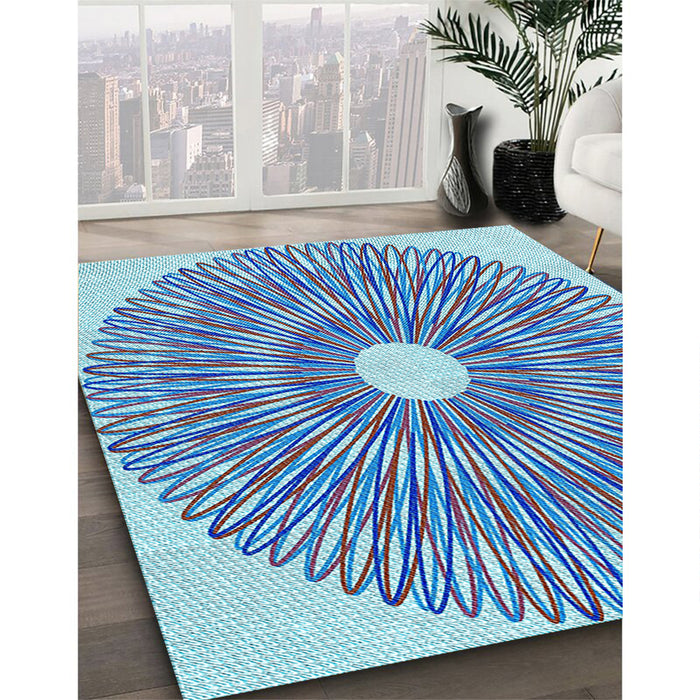 Machine Washable Transitional Azure Blue Rug in a Family Room, wshpat3341lblu