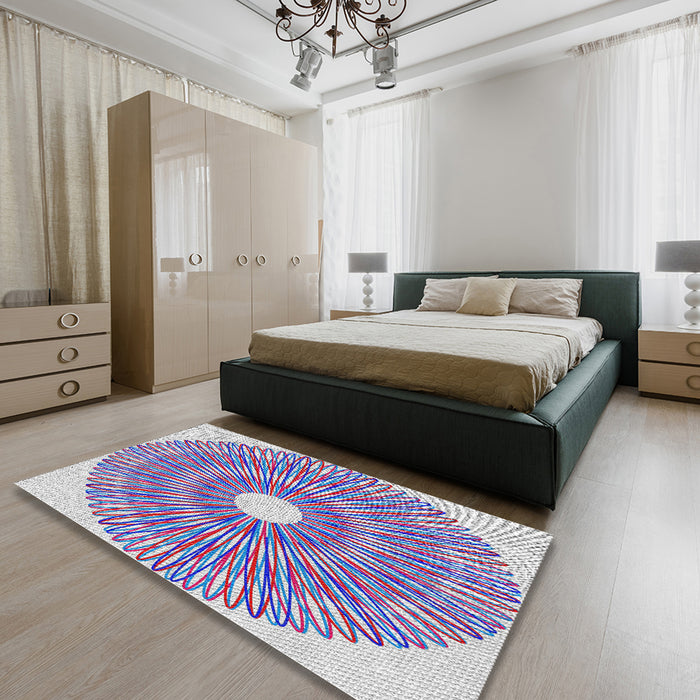 Patterned Blue Abstract Machine Washable Rug in a Bedroom, wshpat3341