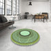 Round Patterned Fern Green Rug in a Office, pat3342grn