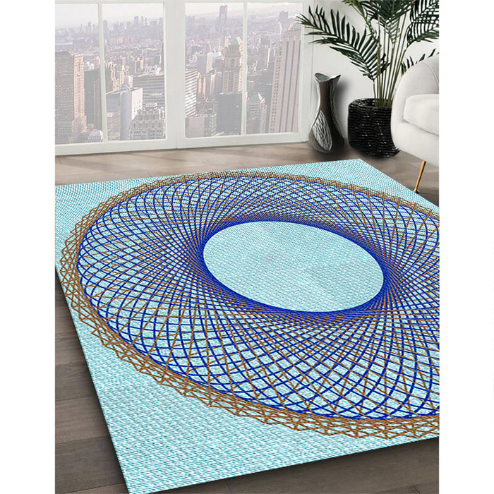 Patterned Azure Blue Rug in Family Room, pat3342lblu
