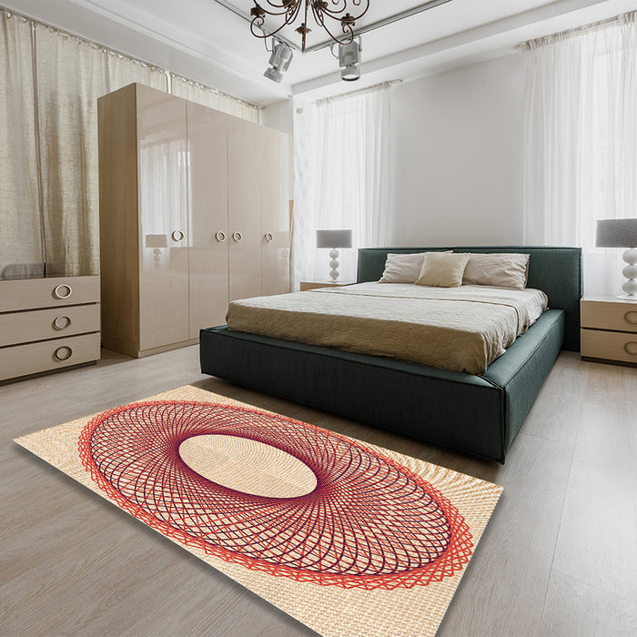 Patterned Khaki Gold Rug in a Bedroom, pat3342org