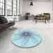 Round Patterned Koi Blue Rug in a Office, pat3343lblu