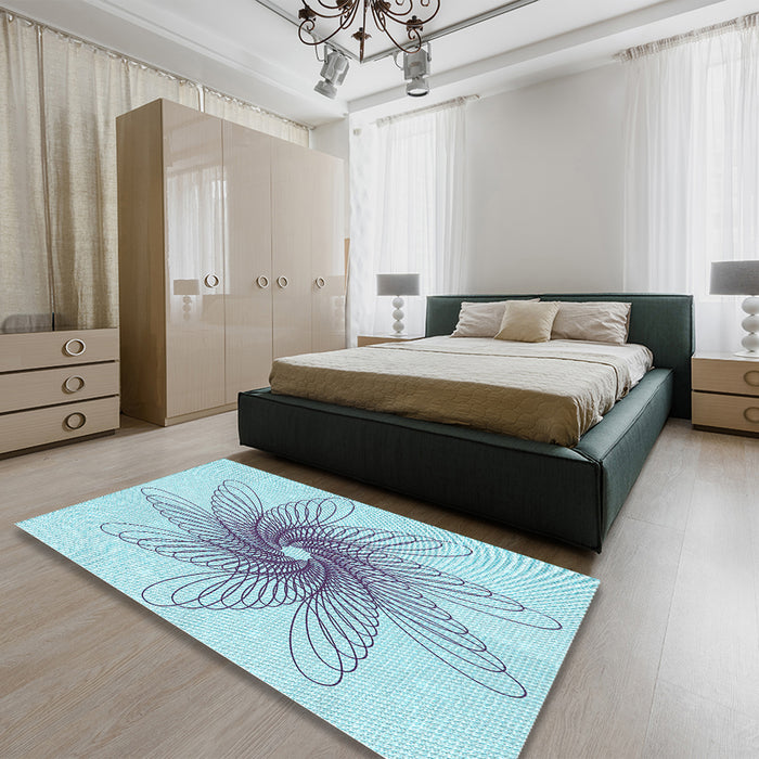 Patterned Koi Blue Rug in a Bedroom, pat3343lblu