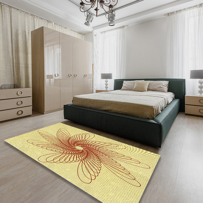 Round Machine Washable Transitional Sun Yellow Rug in a Office, wshpat3343yw