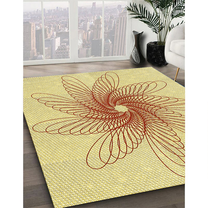 Machine Washable Transitional Sun Yellow Rug in a Family Room, wshpat3343yw