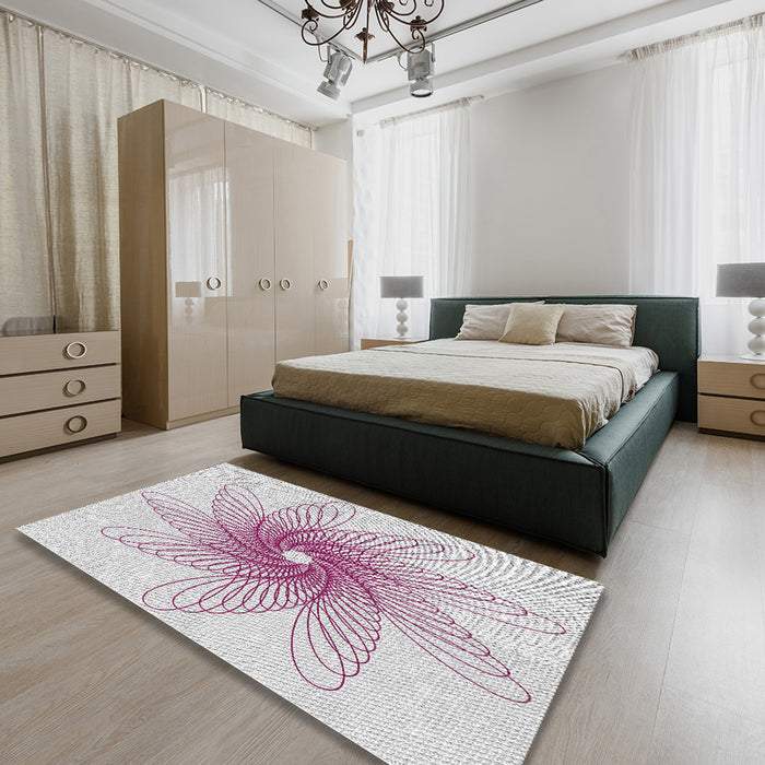 Patterned Off-White Novelty Rug in a Bedroom, pat3343