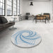 Round Machine Washable Transitional White Smoke Rug in a Office, wshpat3344