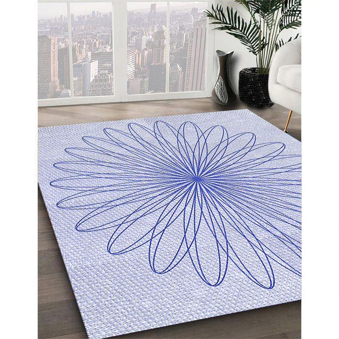 Patterned Lavender Blue Rug in Family Room, pat3345blu
