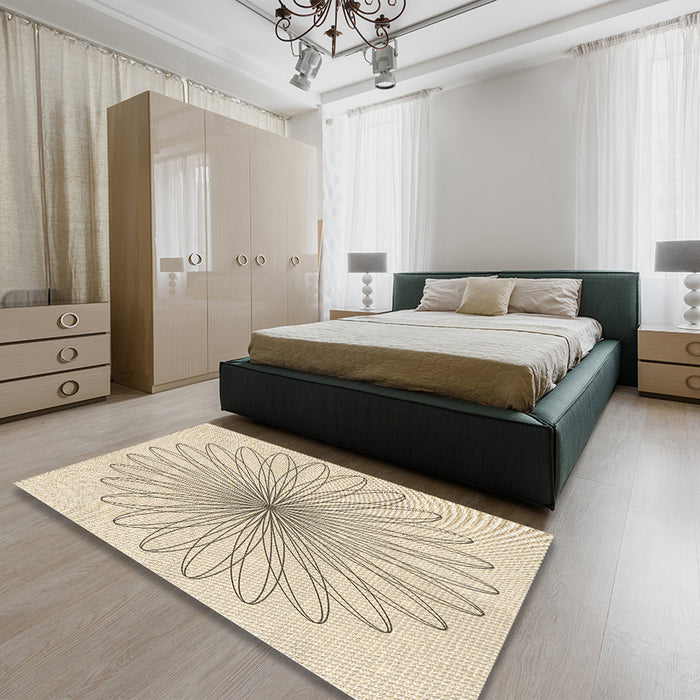 Patterned Moccasin Beige Rug in a Bedroom, pat3345brn