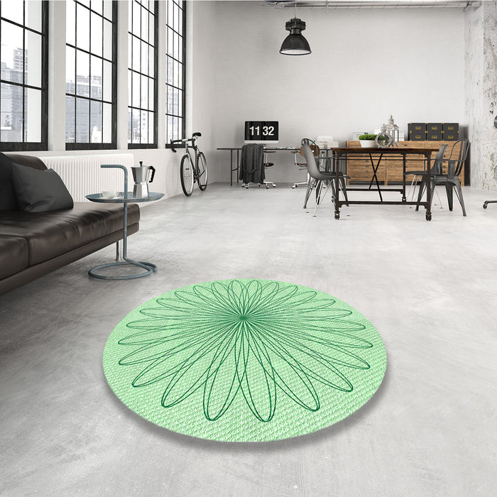 Round Patterned Mint Green Rug in a Office, pat3345grn