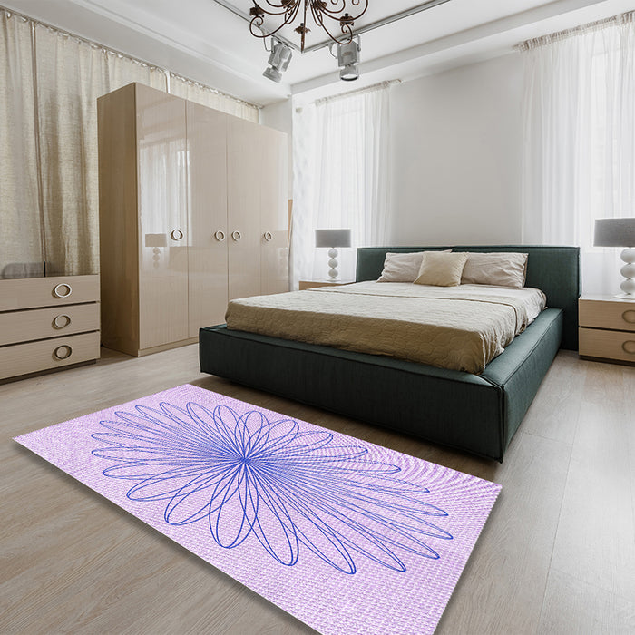Patterned Purple Mimosa Purple Rug in a Bedroom, pat3345pur