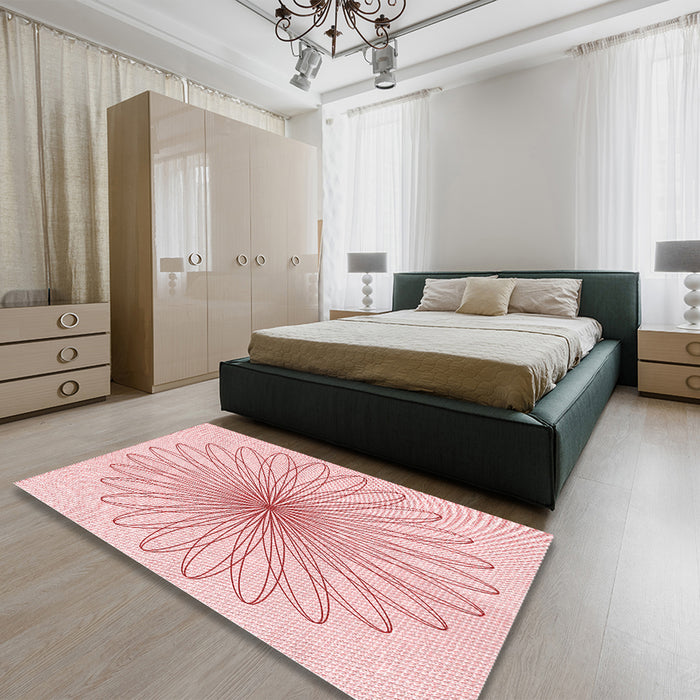 Patterned Pastel Red Pink Rug in a Bedroom, pat3345rd