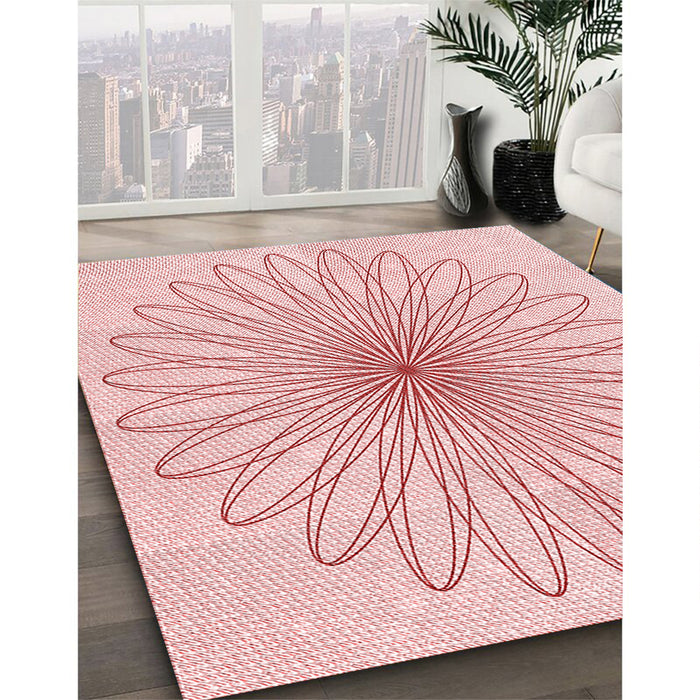 Patterned Pastel Red Pink Rug in Family Room, pat3345rd