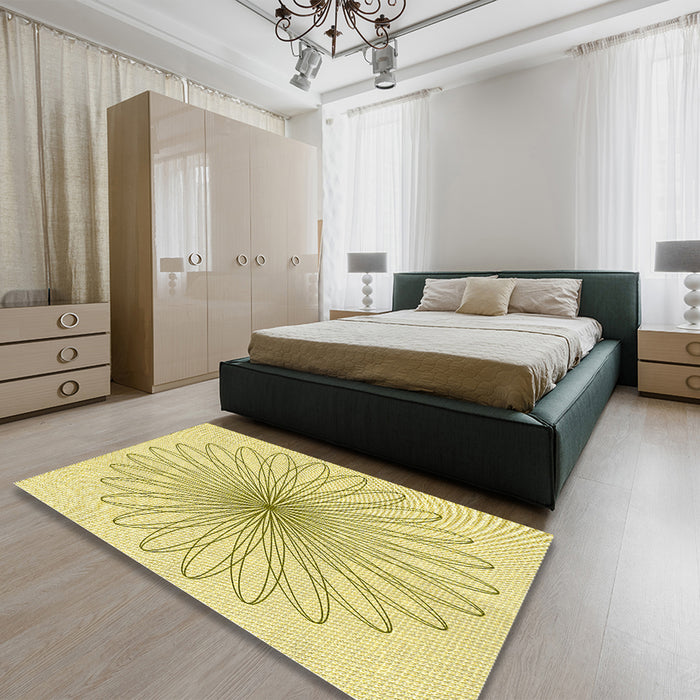 Round Machine Washable Transitional Sun Yellow Rug in a Office, wshpat3345yw