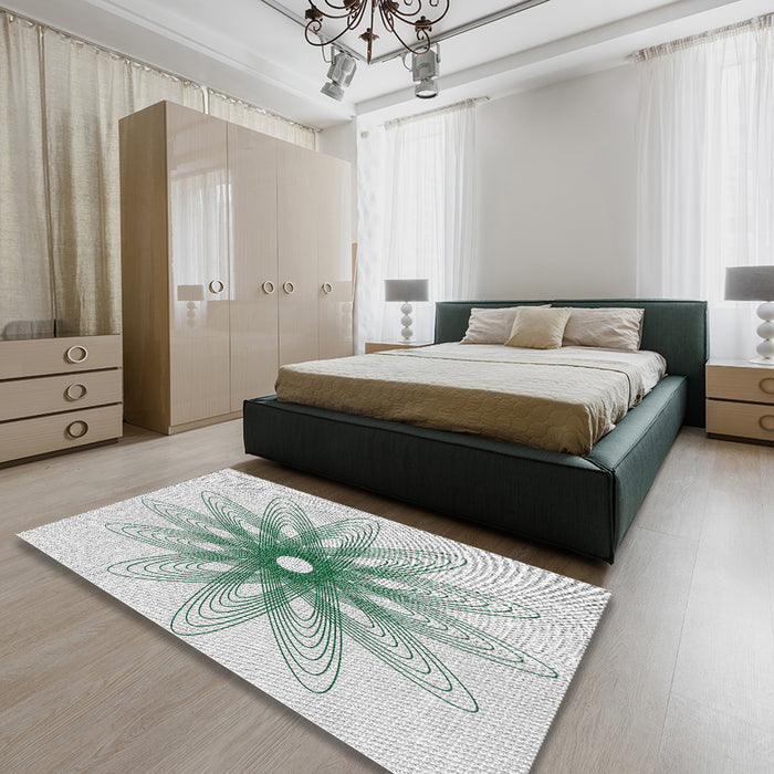 Machine Washable Transitional Sage Green Rug in a Bedroom, wshpat3346